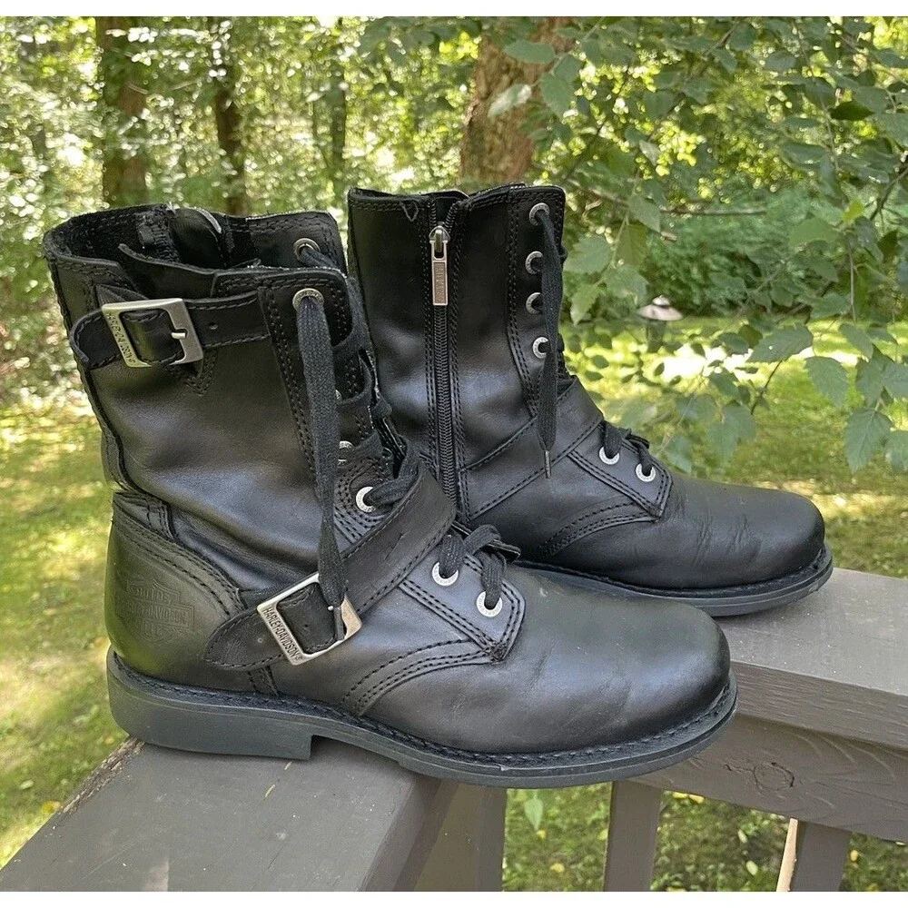 Harley Davidson Ranger Motorcycle Boots Men's 9.5 Black Leather Side Zip Biker